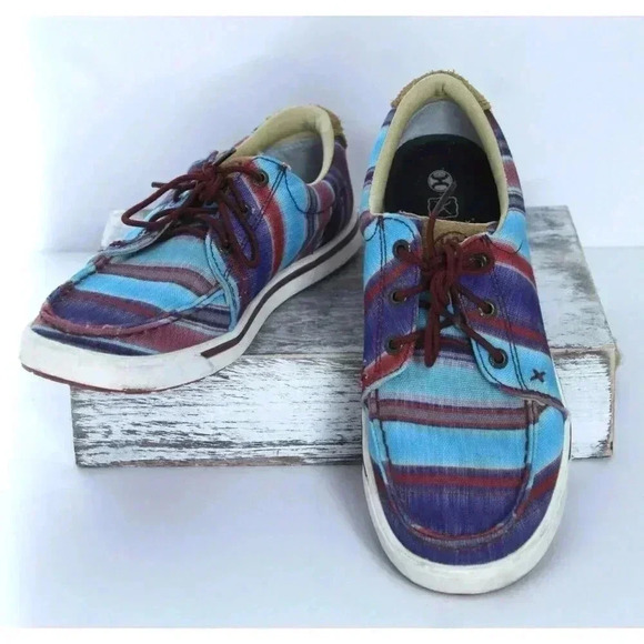Twisted X Women’s 8 Shoes Sneakers Hooey Loper Blue Red Multi Boho Leather - Picture 1 of 11